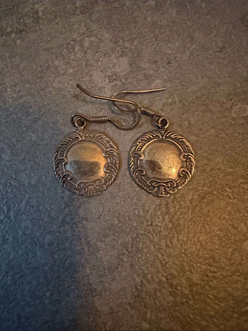 Vintage-Style Silver Round Drop Earrings - Classic Floral Motif